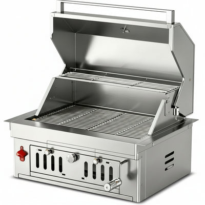 27-IN Premium Portable 304 Stainless Steel Built-In Charcoal Grill with Adjustable Charcoal Tray, Large Front Access Door, and Side Vents, Ideal for Outdoor Family BBQ Gatherings