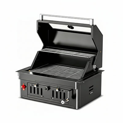 27-Inch Heavy Duty Charcoal Grill, 304 Stainless Steel Portable Outdoor BBQ with Adjustable Tray, Large Front Door & Side Vents for Backyard, Patio, Camping Family BBQ Gatherings
