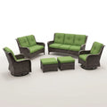 Outdoor Patio Furniture Set Built for Comfort, 6 Pieces, Steel Frame, Green Cushions, Swivel Rocker Chairs