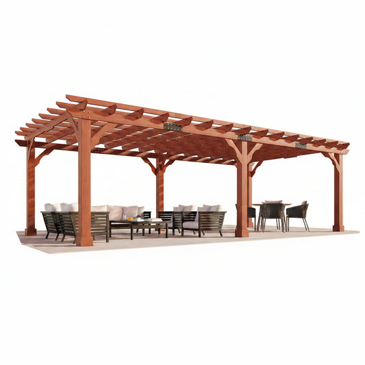 12X24 FT Premium Cedar Wood Pergola with Trellis Roof & Stakes