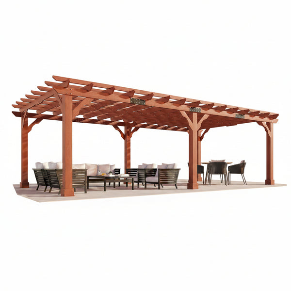 12X24 FT Premium Cedar Wood Pergola with Trellis Roof & Stakes