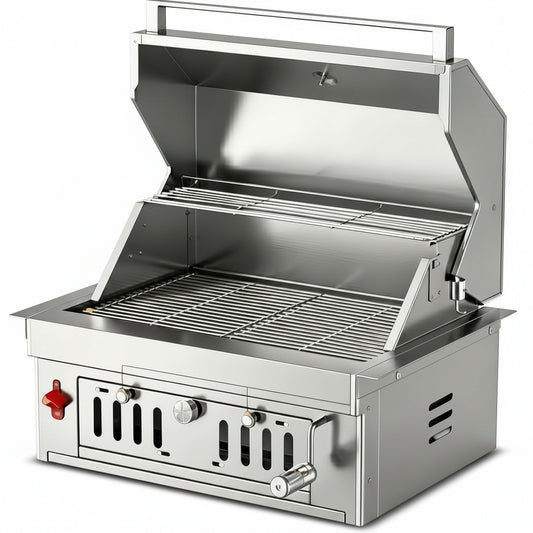 27-IN Premium Portable 304 Stainless Steel Built-In Charcoal Grill with Adjustable Charcoal Tray, Large Front Access Door, and Side Vents, Ideal for Outdoor Family BBQ Gatherings