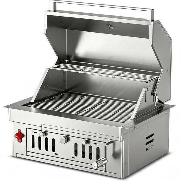 27-IN Premium Portable 304 Stainless Steel Built-In Charcoal Grill with Adjustable Charcoal Tray, Large Front Access Door, and Side Vents, Ideal for Outdoor Family BBQ Gatherings