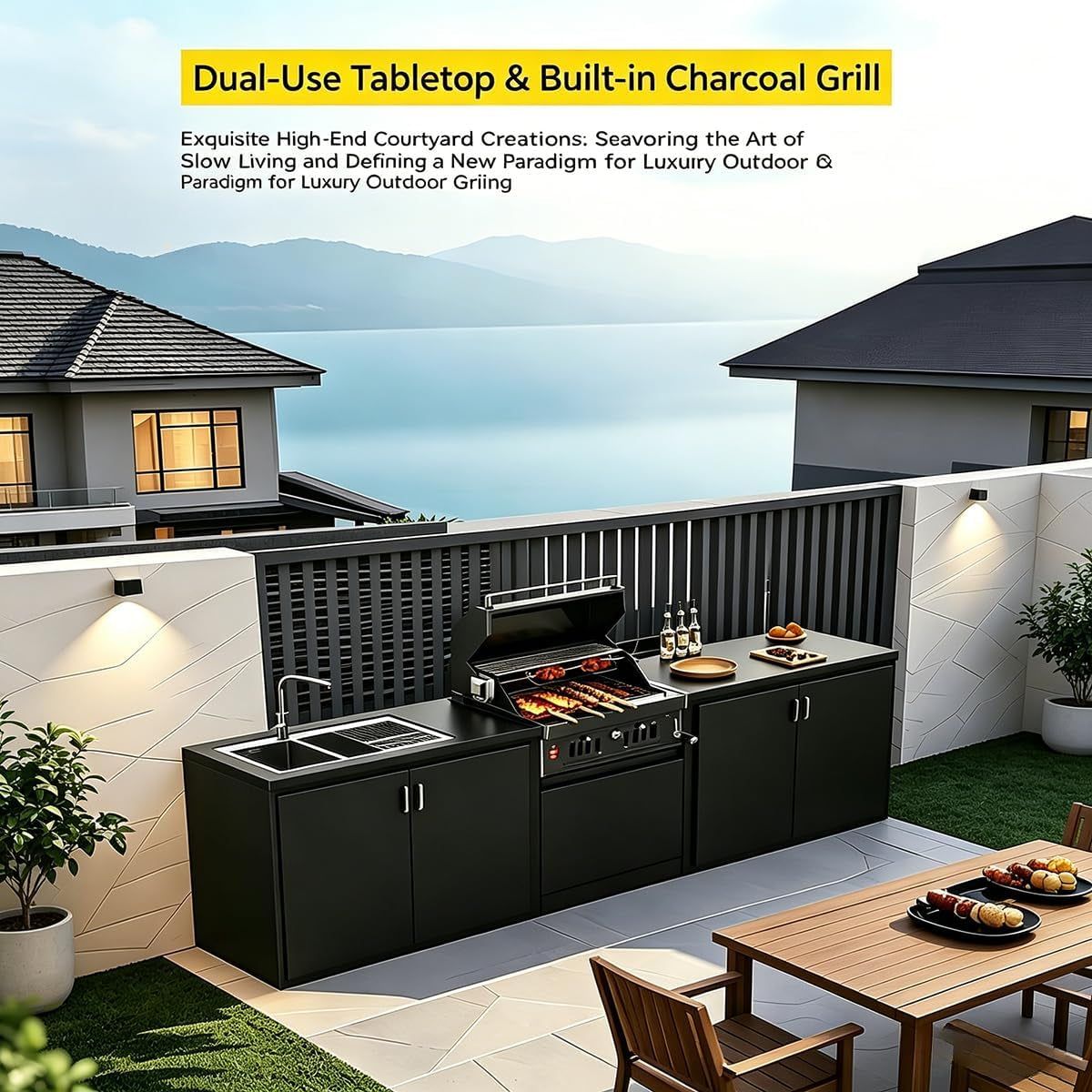 27-Inch Heavy Duty Charcoal Grill, 304 Stainless Steel Portable Outdoor BBQ with Adjustable Tray, Large Front Door & Side Vents for Backyard, Patio, Camping Family BBQ Gatherings — product view 2
