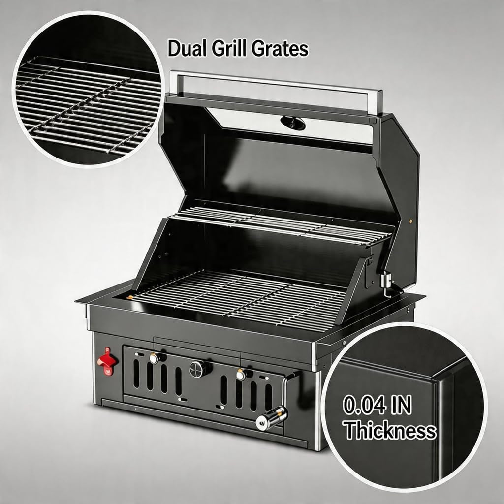 27-Inch Heavy Duty Charcoal Grill, 304 Stainless Steel Portable Outdoor BBQ with Adjustable Tray, Large Front Door & Side Vents for Backyard, Patio, Camping Family BBQ Gatherings — product view 3