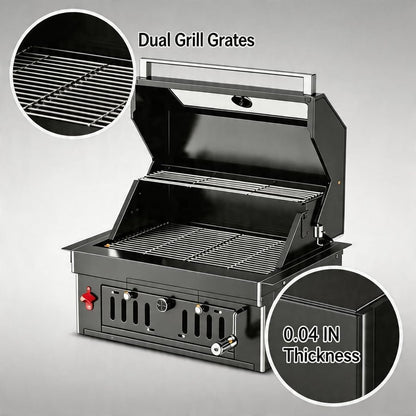 27-Inch Heavy Duty Charcoal Grill, 304 Stainless Steel Portable Outdoor BBQ with Adjustable Tray, Large Front Door & Side Vents for Backyard, Patio, Camping Family BBQ Gatherings — product view 3