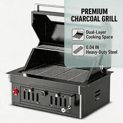 27-Inch Heavy Duty Charcoal Grill, 304 Stainless Steel Portable Outdoor BBQ with Adjustable Tray, Large Front Door & Side Vents for Backyard, Patio, Camping Family BBQ Gatherings — product view 4