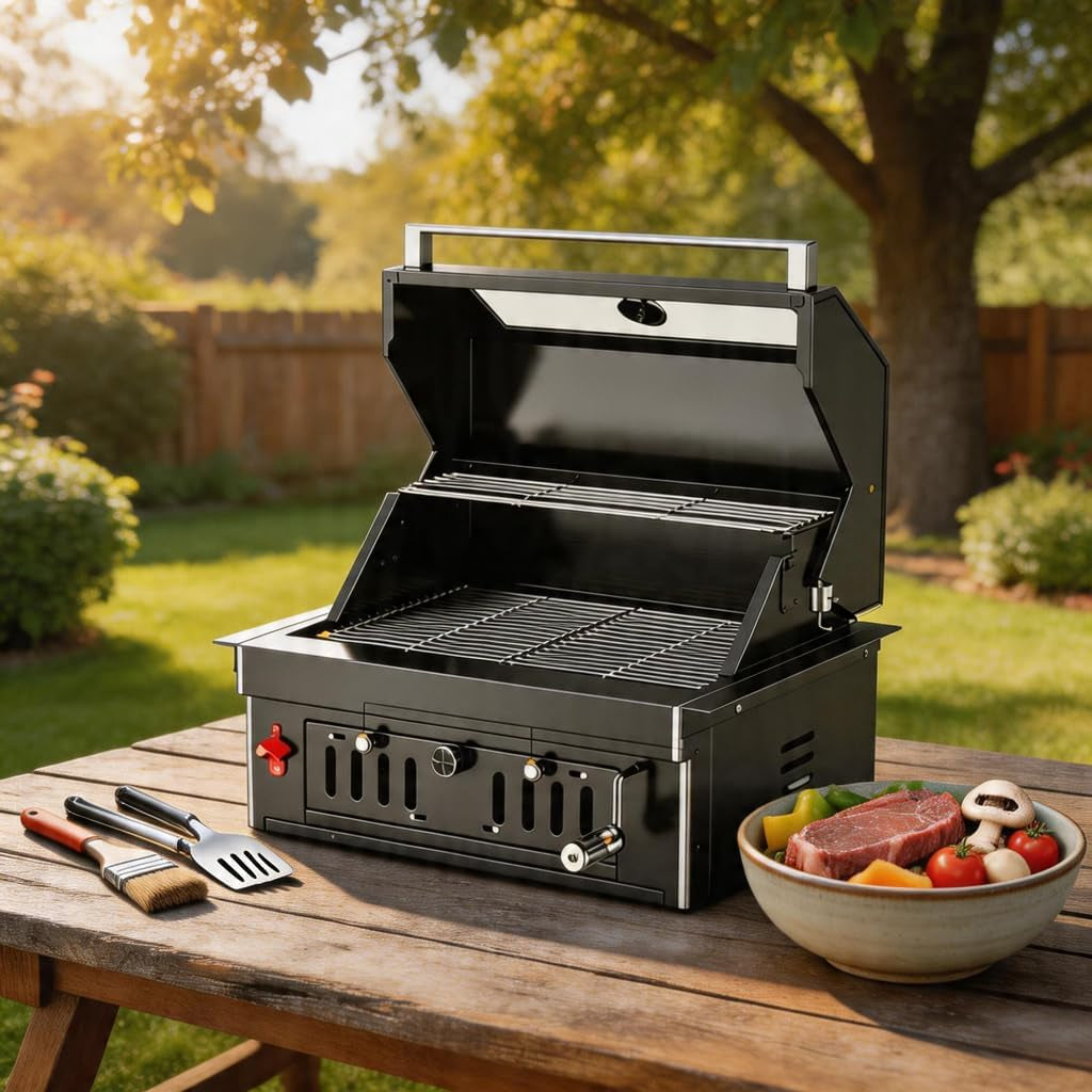 27-Inch Heavy Duty Charcoal Grill, 304 Stainless Steel Portable Outdoor BBQ with Adjustable Tray, Large Front Door & Side Vents for Backyard, Patio, Camping Family BBQ Gatherings — product view 7
