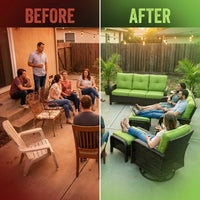Patio Furniture Set 6-Piece Outdoor Patio Conversation Set with Green Cushions Lawn Furniture — Before & After