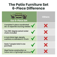 Patio Furniture Set 6-Piece Outdoor Patio Conversation Set with Green Cushions Lawn Furniture — Comparison