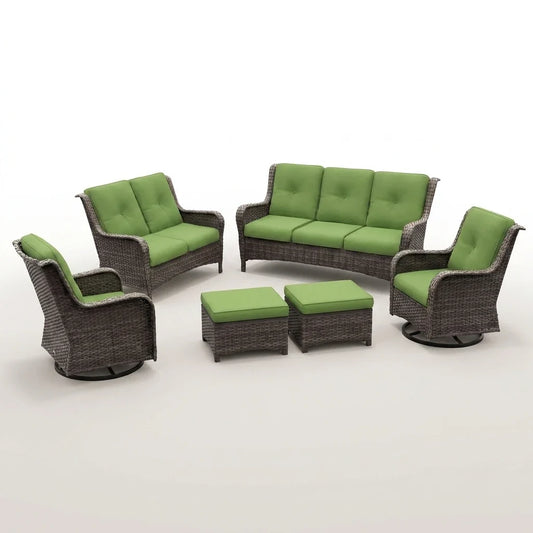 Patio Furniture Set 6-Piece Outdoor Patio Conversation Set with Green Cushions Lawn Furniture — Studio Shot