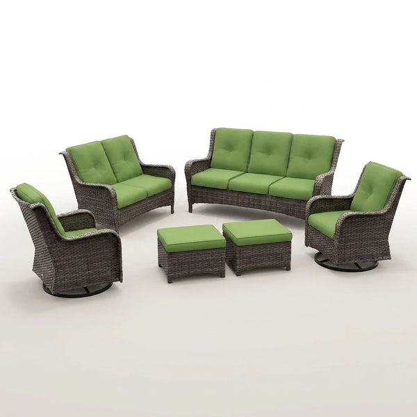 Patio Furniture Set 6-Piece Outdoor Patio Conversation Set with Green Cushions Lawn Furniture — Studio Shot