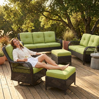 Patio Furniture Set 6-Piece Outdoor Patio Conversation Set with Green Cushions Lawn Furniture — Lifestyle