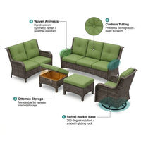 Patio Furniture Set 6-Piece Outdoor Patio Conversation Set with Green Cushions Lawn Furniture — How It Works
