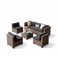 7 Pieces Outdoor Patio Furniture Set, All-Weather PE Rattan Outdoor Patio Sectio