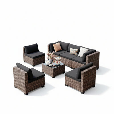 7 Pieces Outdoor Patio Furniture Set, All-Weather PE Rattan Outdoor Patio Sectio