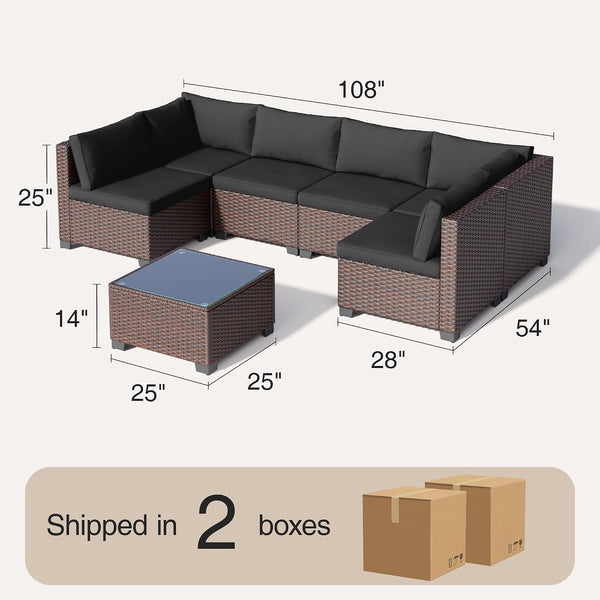 7 Pieces Outdoor Patio Furniture Set, All-Weather PE Rattan Outdoor Patio Sectio