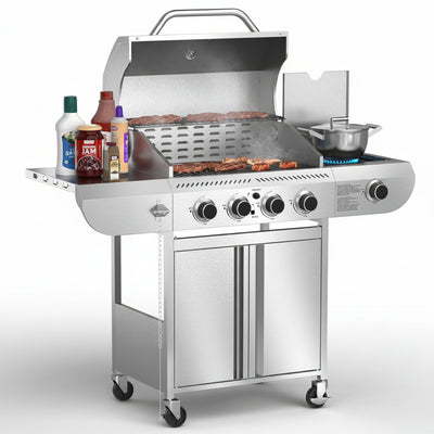 G41 Pro BBQ Grill,Heavy-Duty Stainless Steel Gas Grill, 4 Burner Gas Grill with Side Burner,42000 BTU Propane Grill for Outdoor Cooking,Barbecue,Garden and Patio Backyard