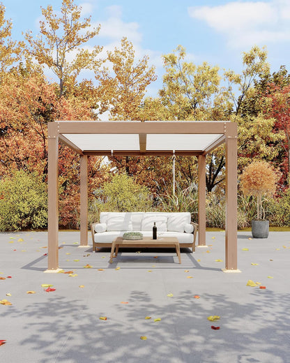 Louvered Pergola 10 Ft X10', Outdoor Pergola with Adjustable Louvered Roof, Reinforced Aluminum Frame, Integrated Drainage System, Hardtop Gazebo for Patio, Deck, Wood Grain — product view 2