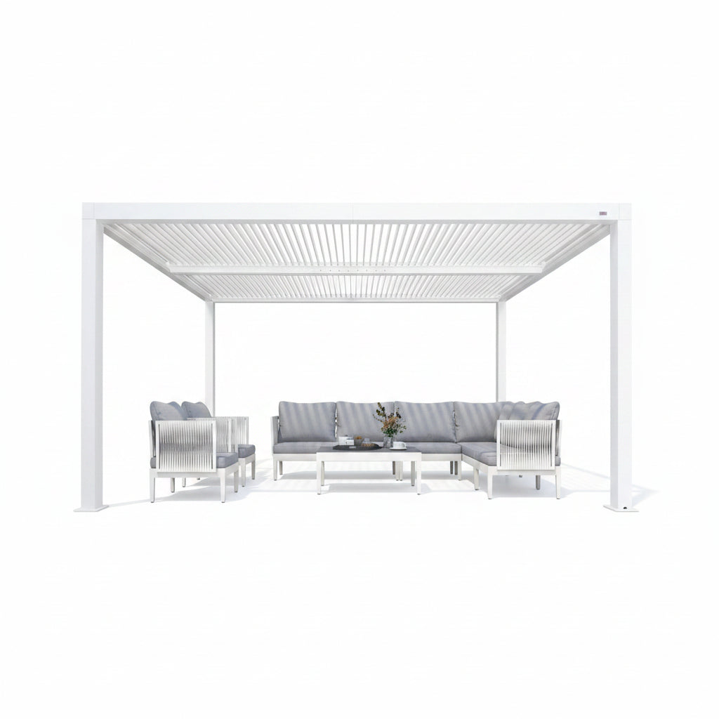 Louvered Pergola Modern White Pergola with Adjustable Roof for Deck Backyard Garden