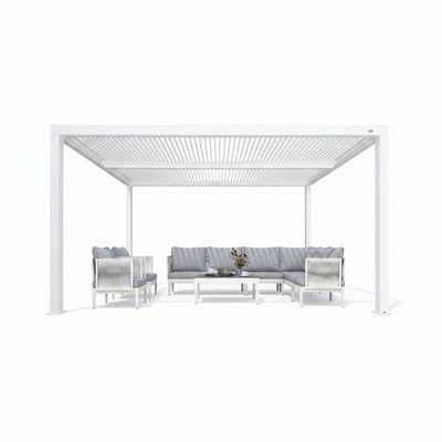 Louvered Pergola Modern White Pergola with Adjustable Roof for Deck Backyard Garden