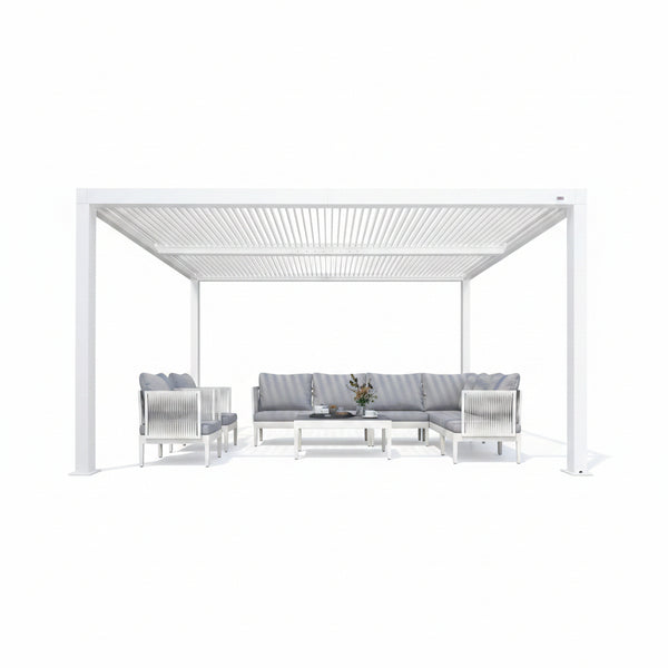 Louvered Pergola Modern White Pergola with Adjustable Roof for Deck Backyard Garden