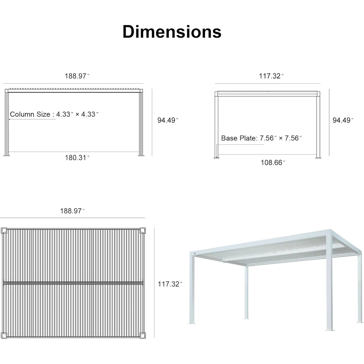 Louvered Pergola Modern White Pergola with Adjustable Roof for Deck Backyard Garden — product view 65
