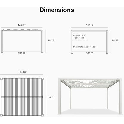 Louvered Pergola Modern White Pergola with Adjustable Roof for Deck Backyard Garden — product view 90