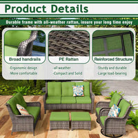 Patio Furniture Set 6-Piece Outdoor Patio Conversation Set with Green Cushions Lawn Furniture — product view 3