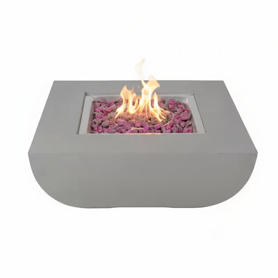 Westport 34 In. X 14 In. Grey round Concrete Propane Pit Table with Electronic Ignition Cover and Lava Rock