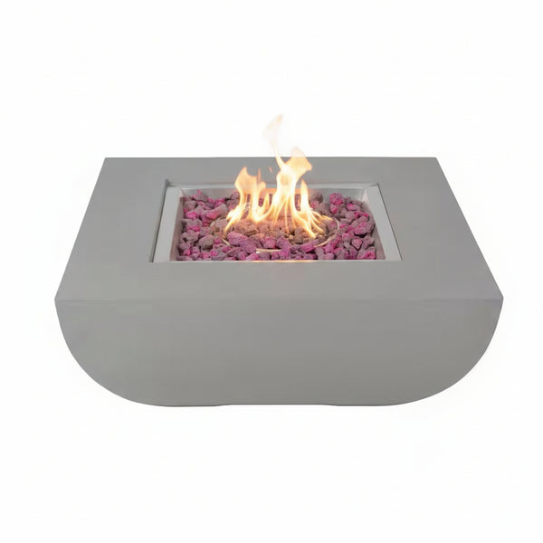 Westport 34 In. X 14 In. Grey round Concrete Propane Pit Table with Electronic Ignition Cover and Lava Rock